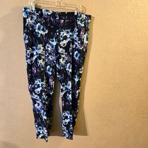 Ann Taylor Womens Black with Multicolored Floral Pattern Pants Size 14